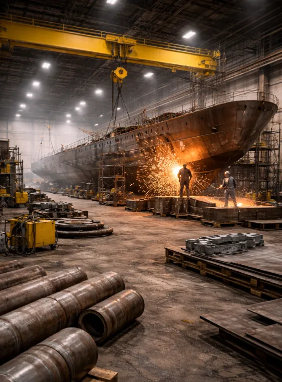 Industrial blasting process in factory environment